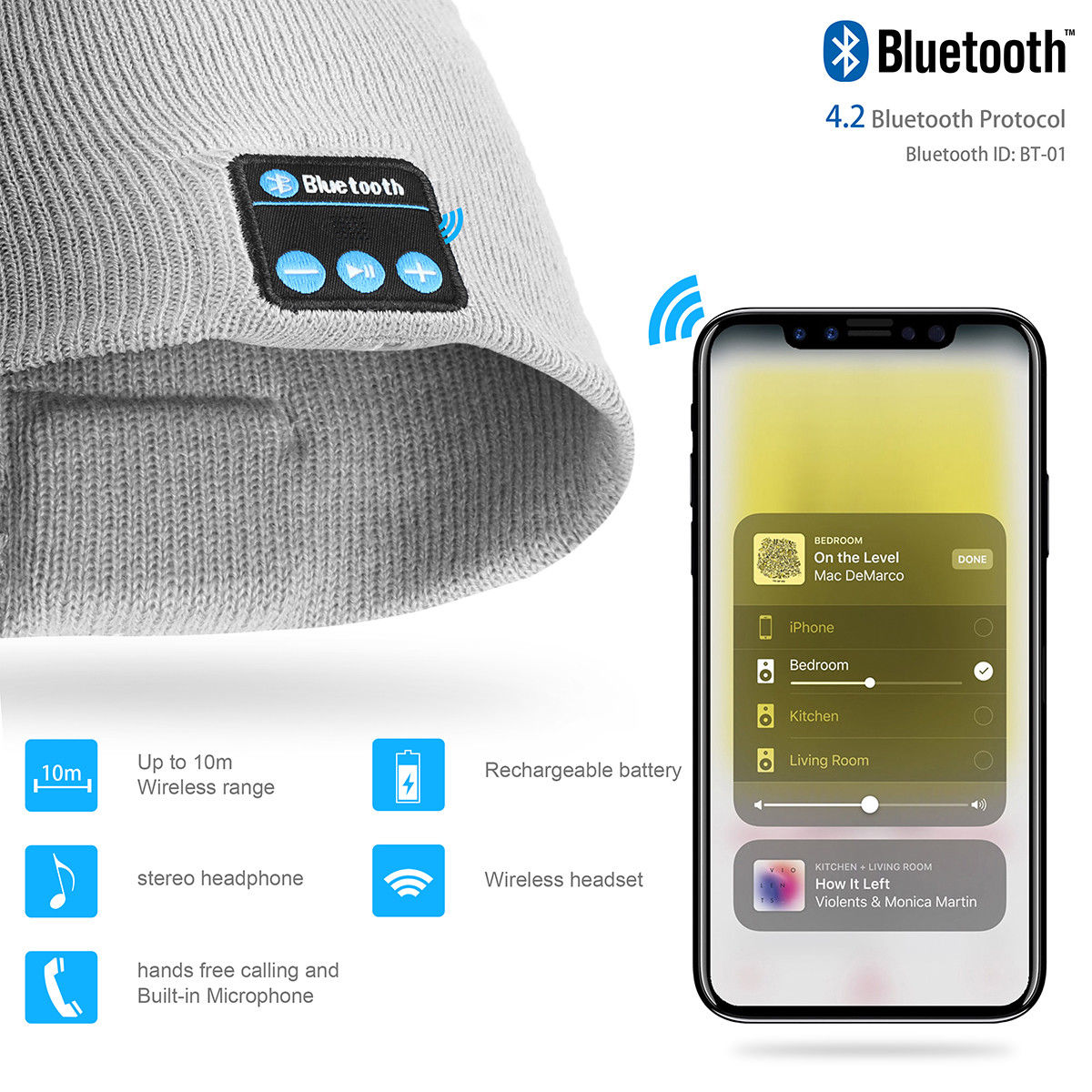 Bluetooth Music Knitted Hat with LED Lamp Cap- USB Charging