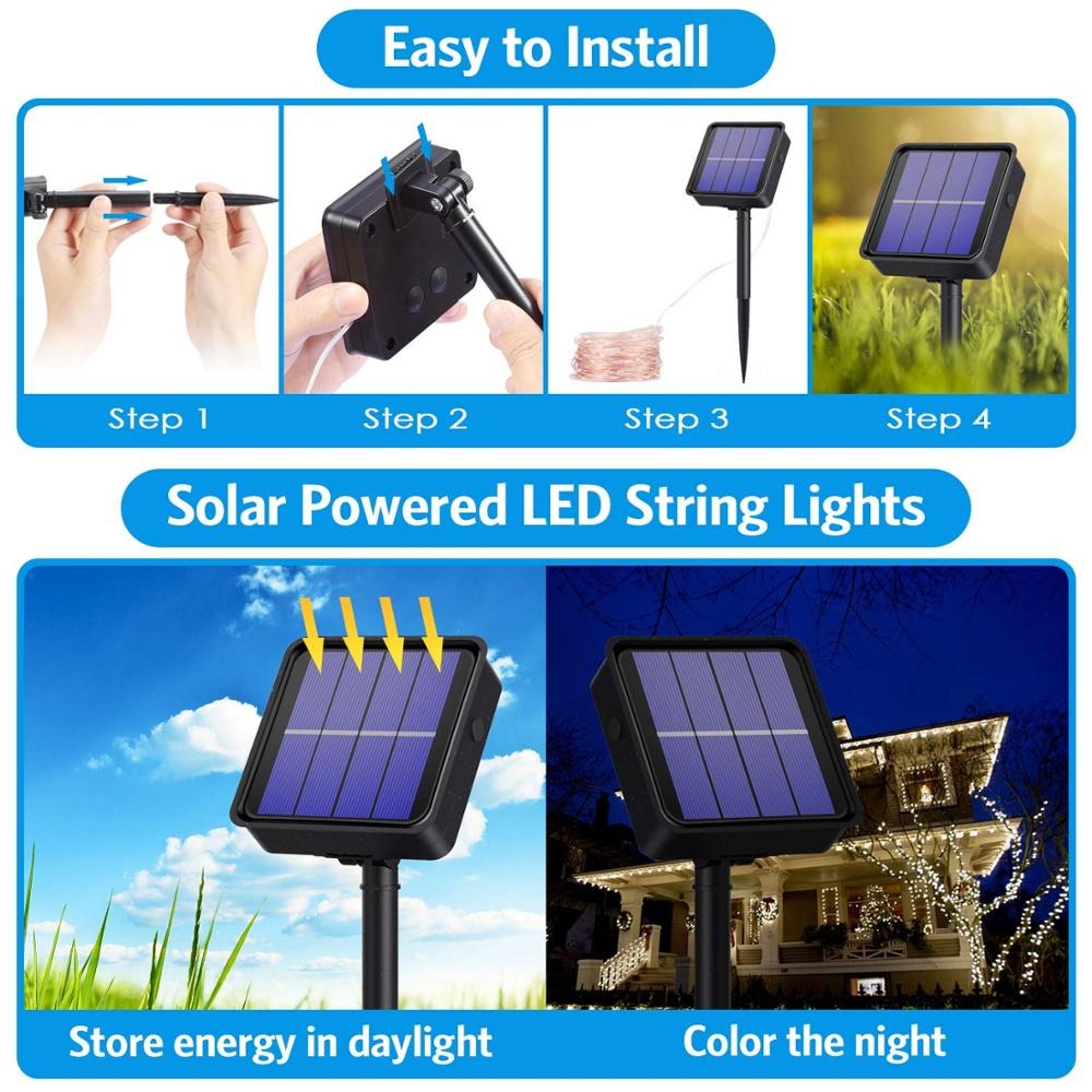 Waterproof Outdoor Solar LED Strip Mini String Lights 20M