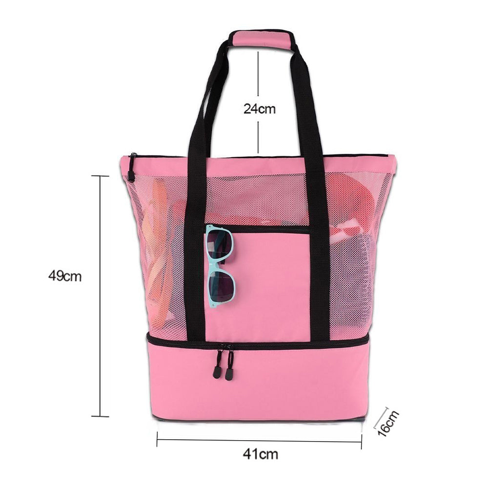 2 IN 1Mesh Beach Tote Bag with Insulated Cooler