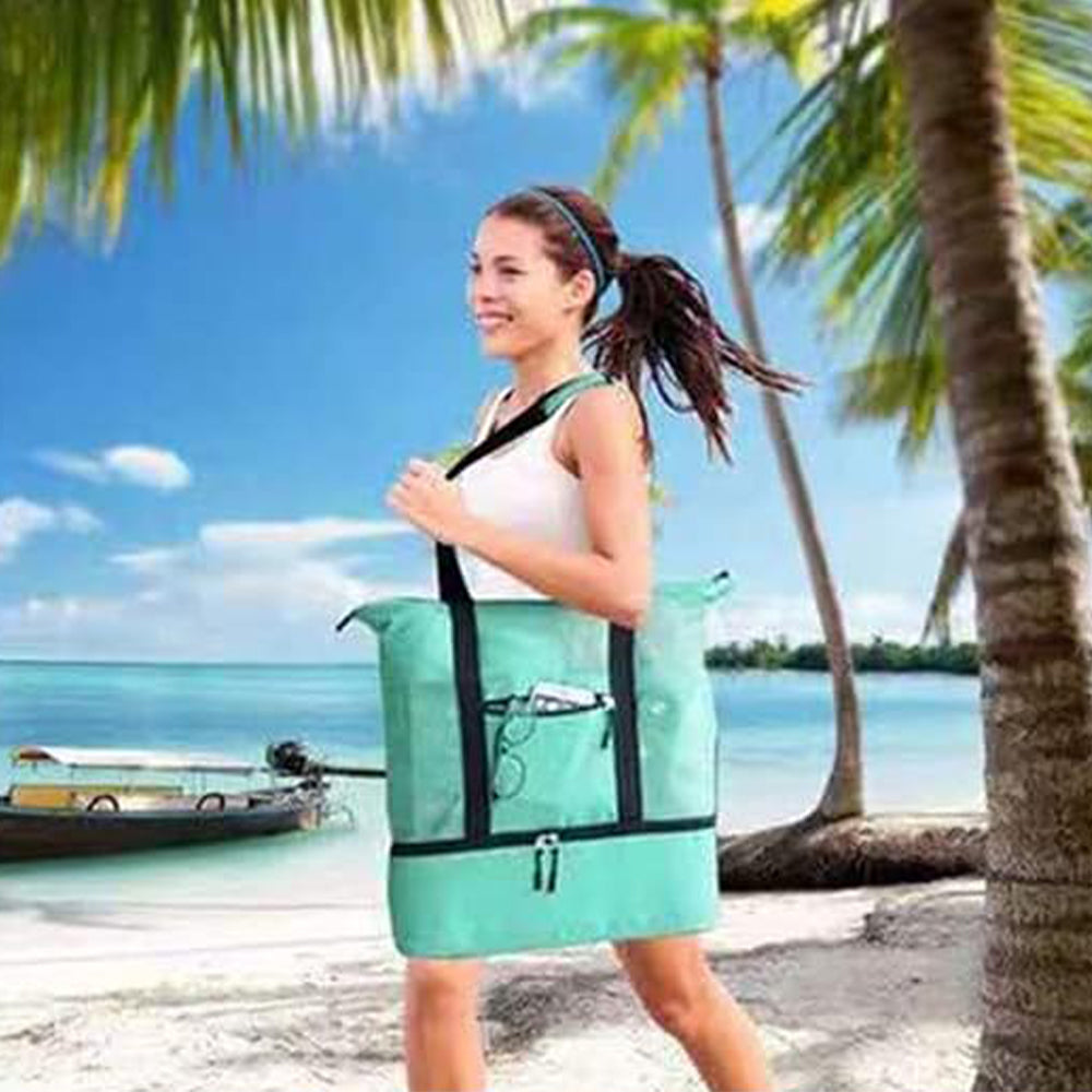 2 IN 1Mesh Beach Tote Bag with Insulated Cooler