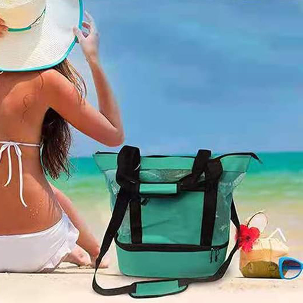 2 IN 1Mesh Beach Tote Bag with Insulated Cooler
