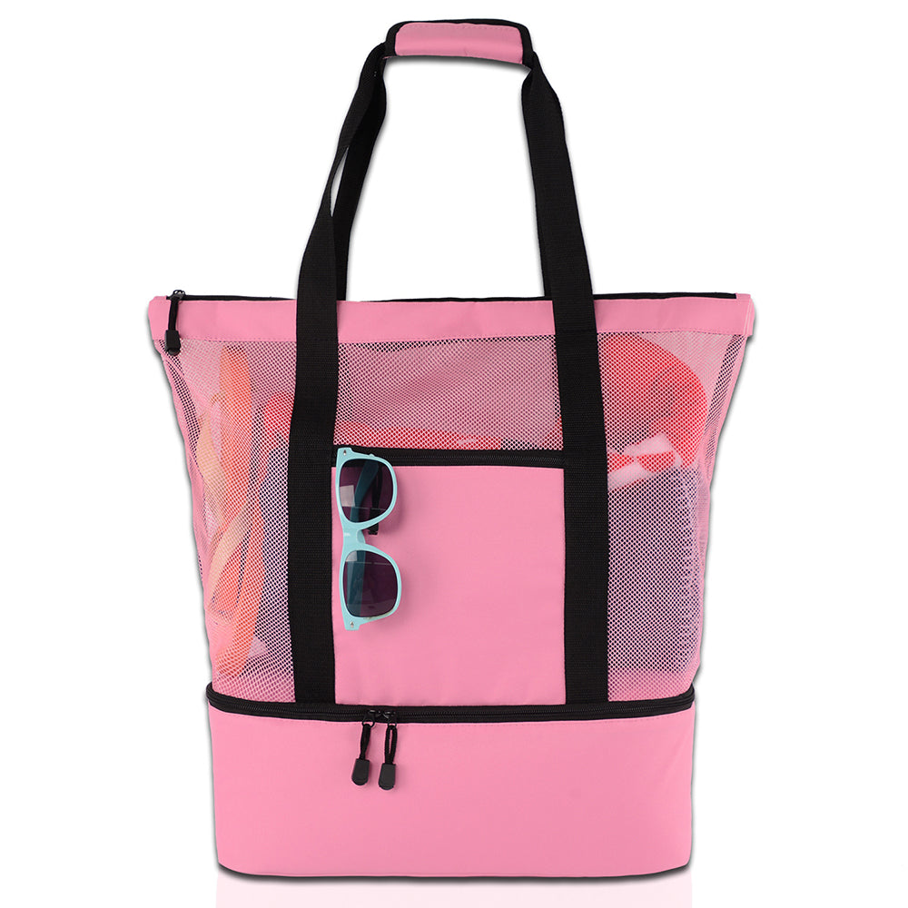 2 IN 1Mesh Beach Tote Bag with Insulated Cooler
