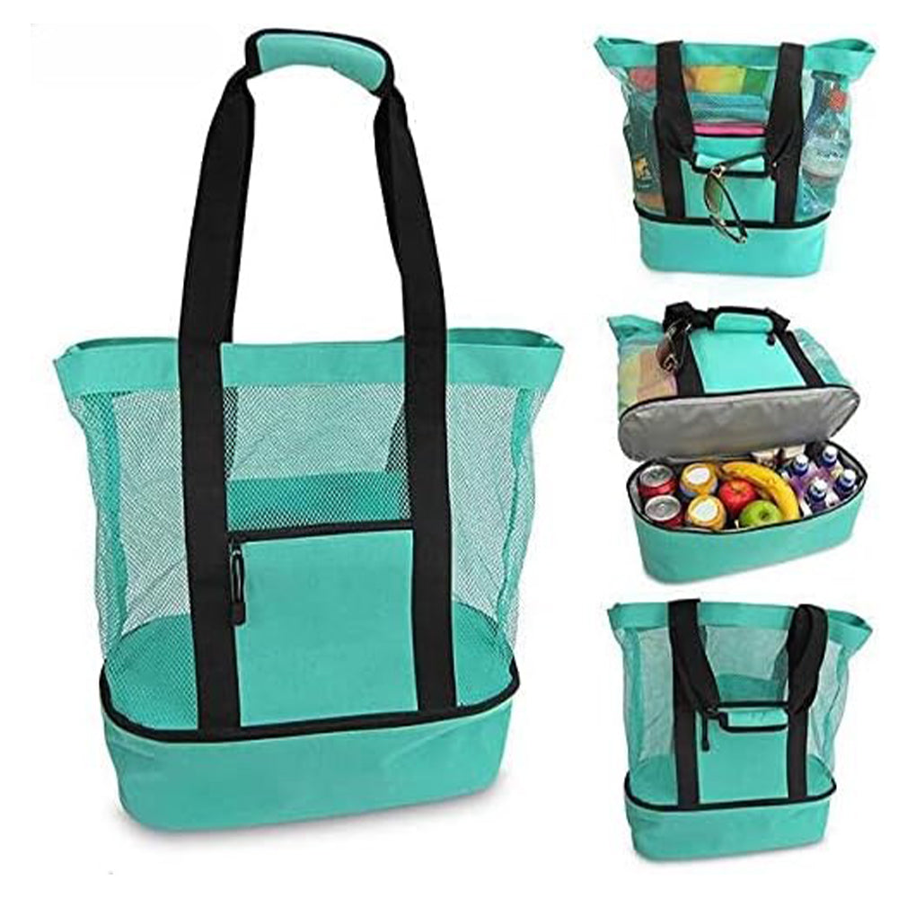 2 IN 1Mesh Beach Tote Bag with Insulated Cooler