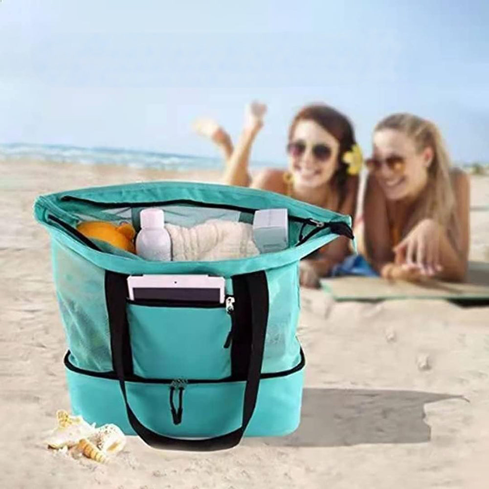 2 IN 1Mesh Beach Tote Bag with Insulated Cooler