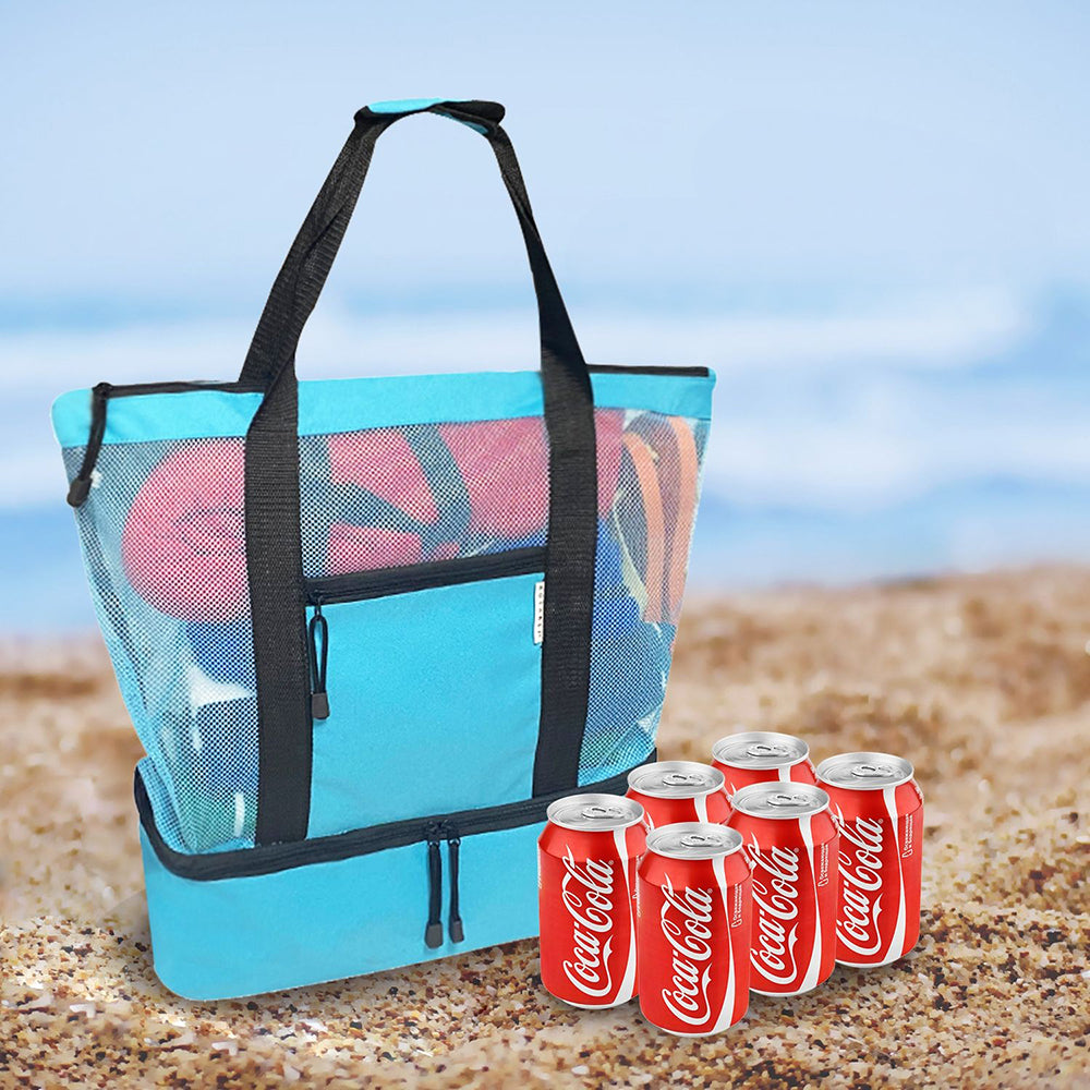 2 IN 1Mesh Beach Tote Bag with Insulated Cooler