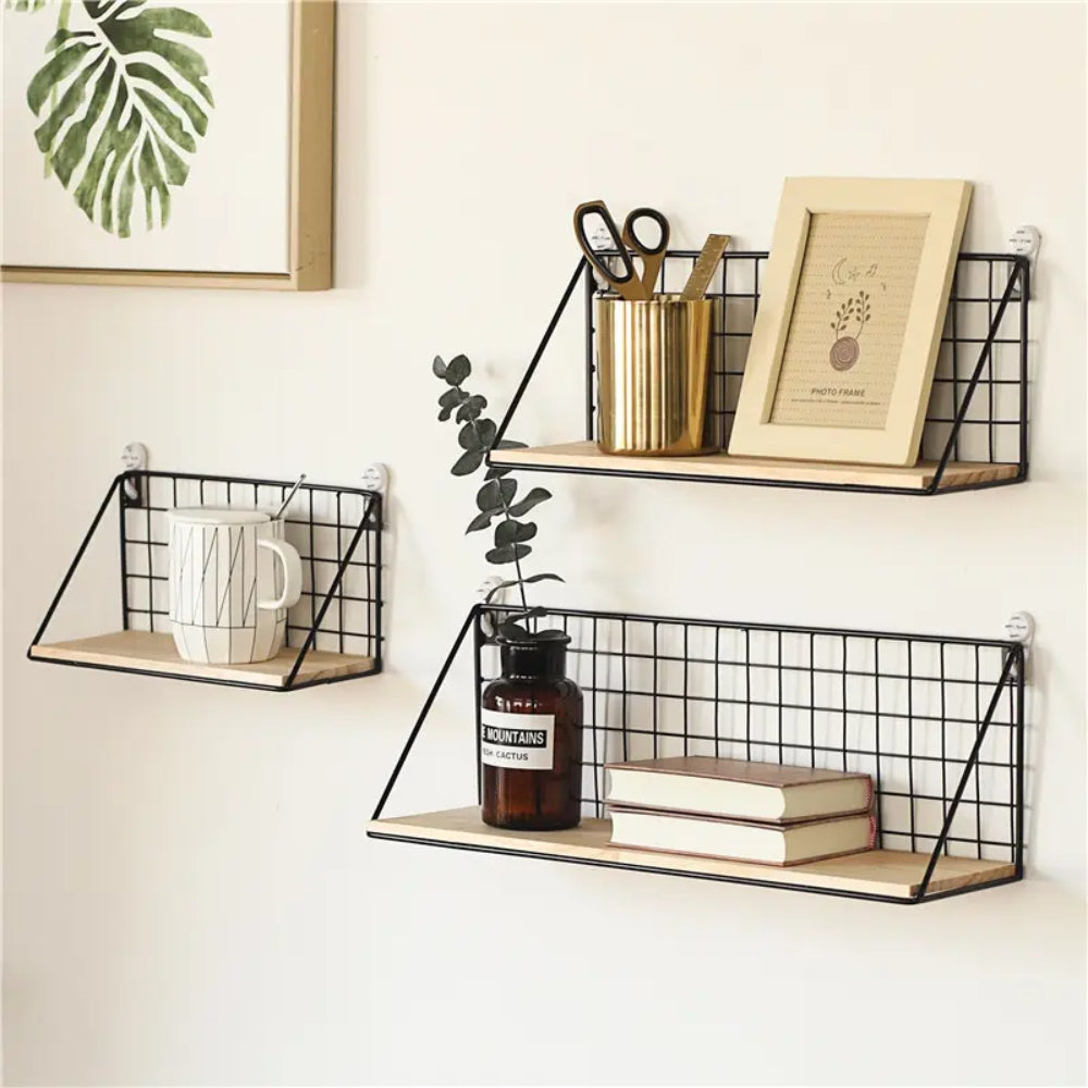 Non Perforated Storage Rack Wall Mounted Rural Wooden Storage Rack