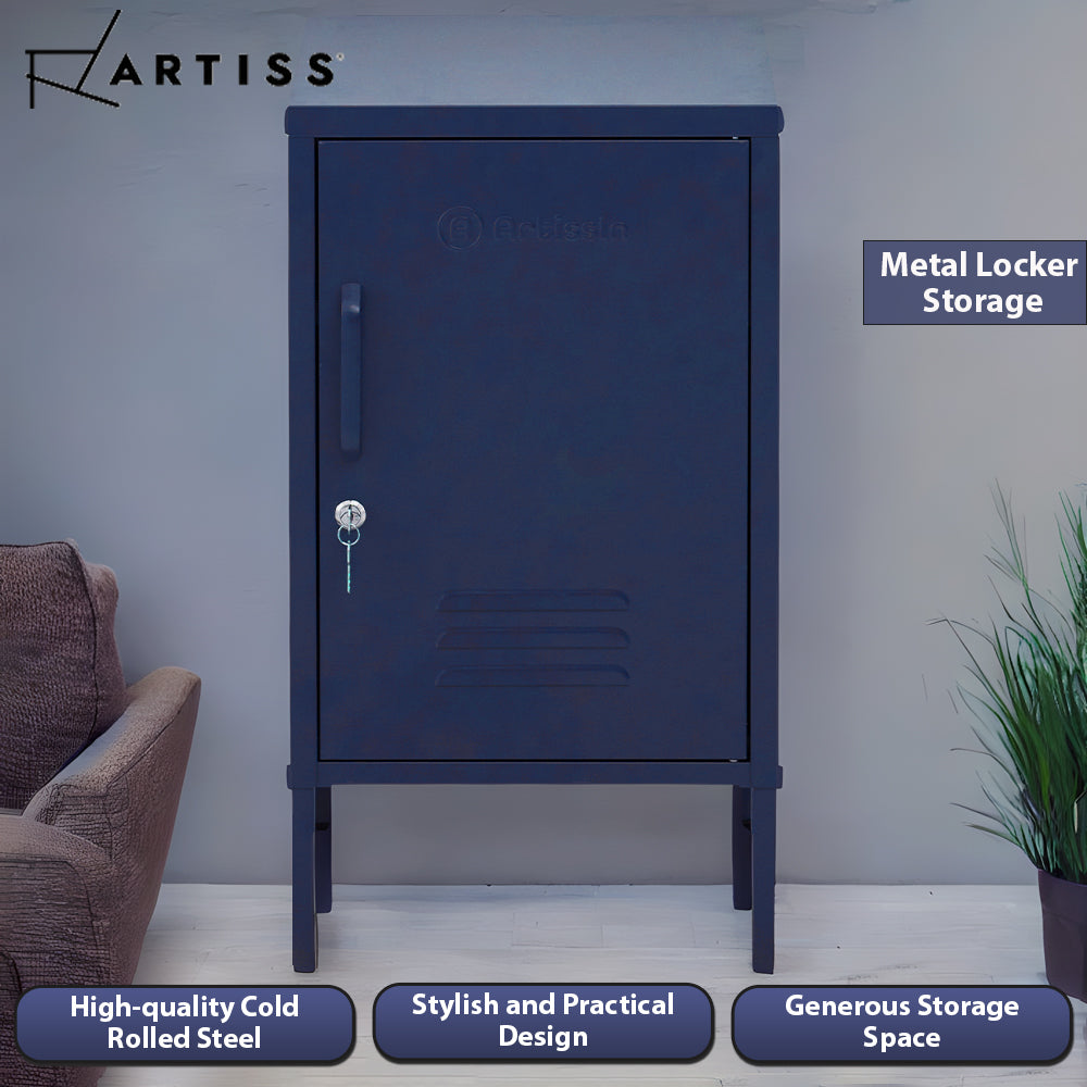 ArtissIn Bedside Table Metal Cabinet - Blue