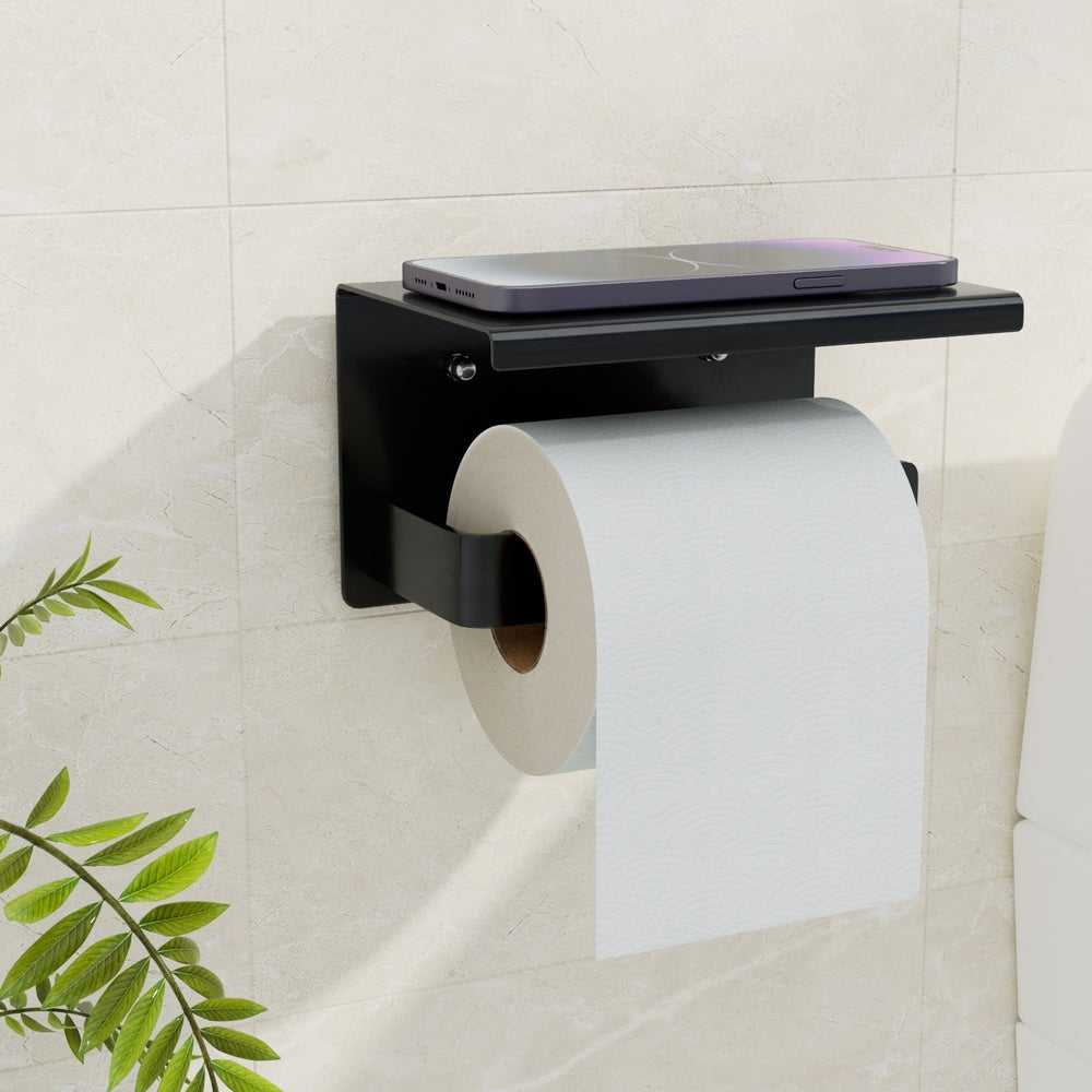 Toilet Paper Roll Holder with Storage Shelf