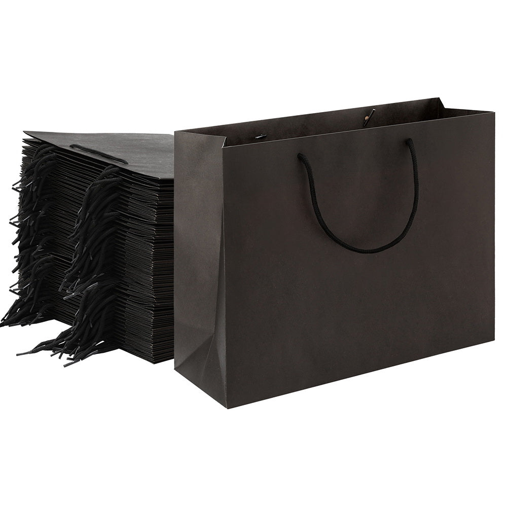 RedDot 50pcs Bulk Paper Bags Pack Shopping Retail Gift Bag Reusable Fabric Handle Black