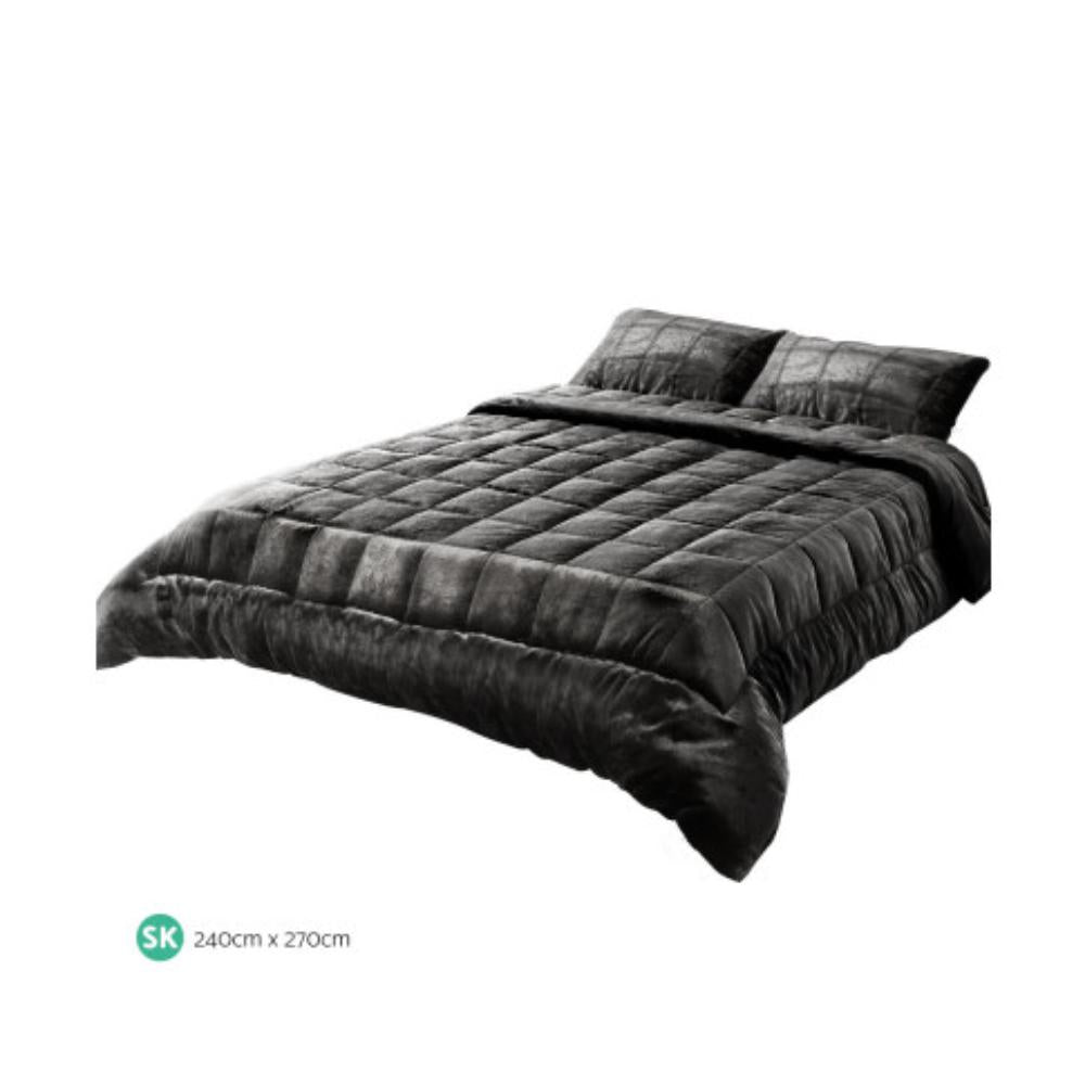 Giselle Bedding Faux Mink Quilt Charcoal Super King