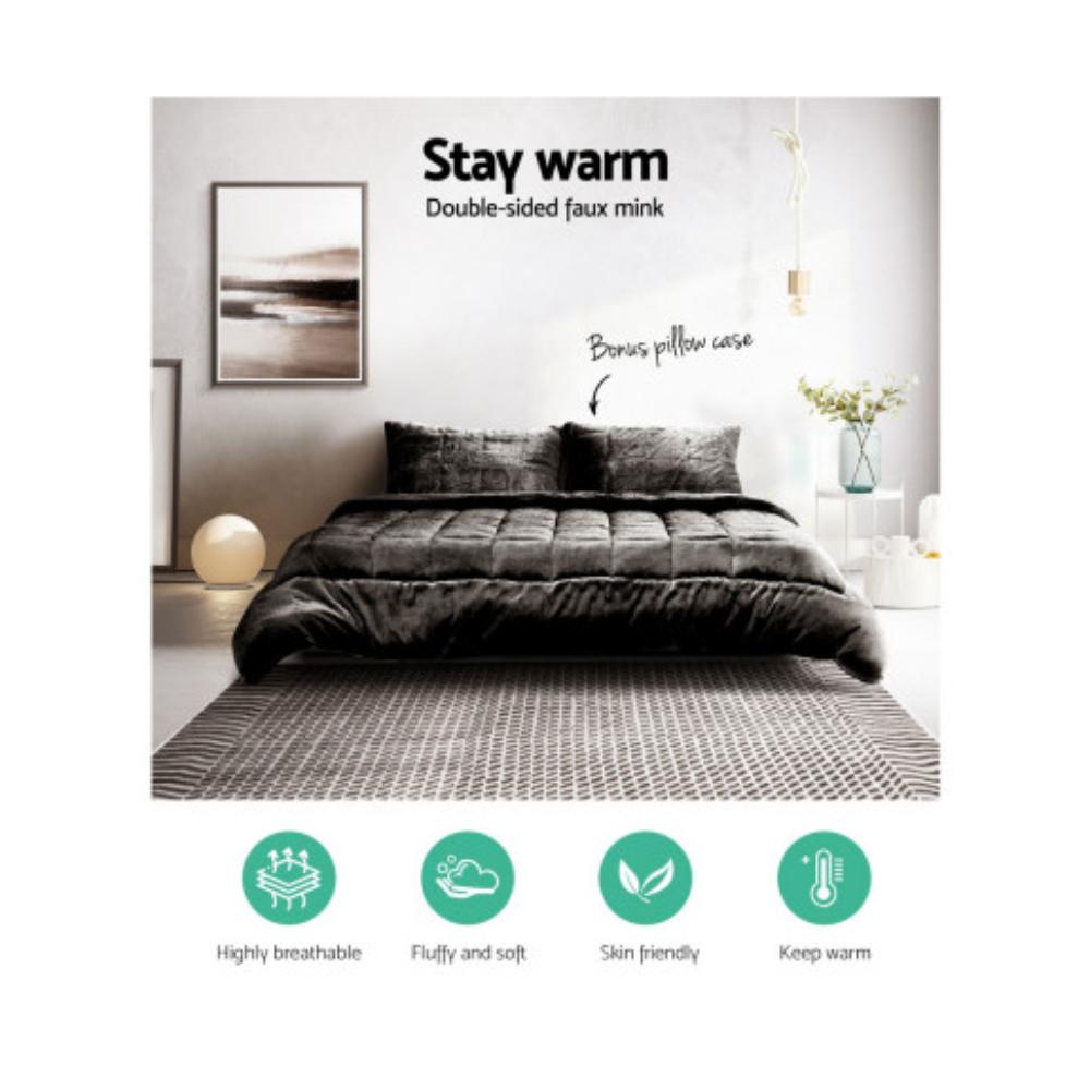 Giselle Bedding Faux Mink Quilt Charcoal Super King
