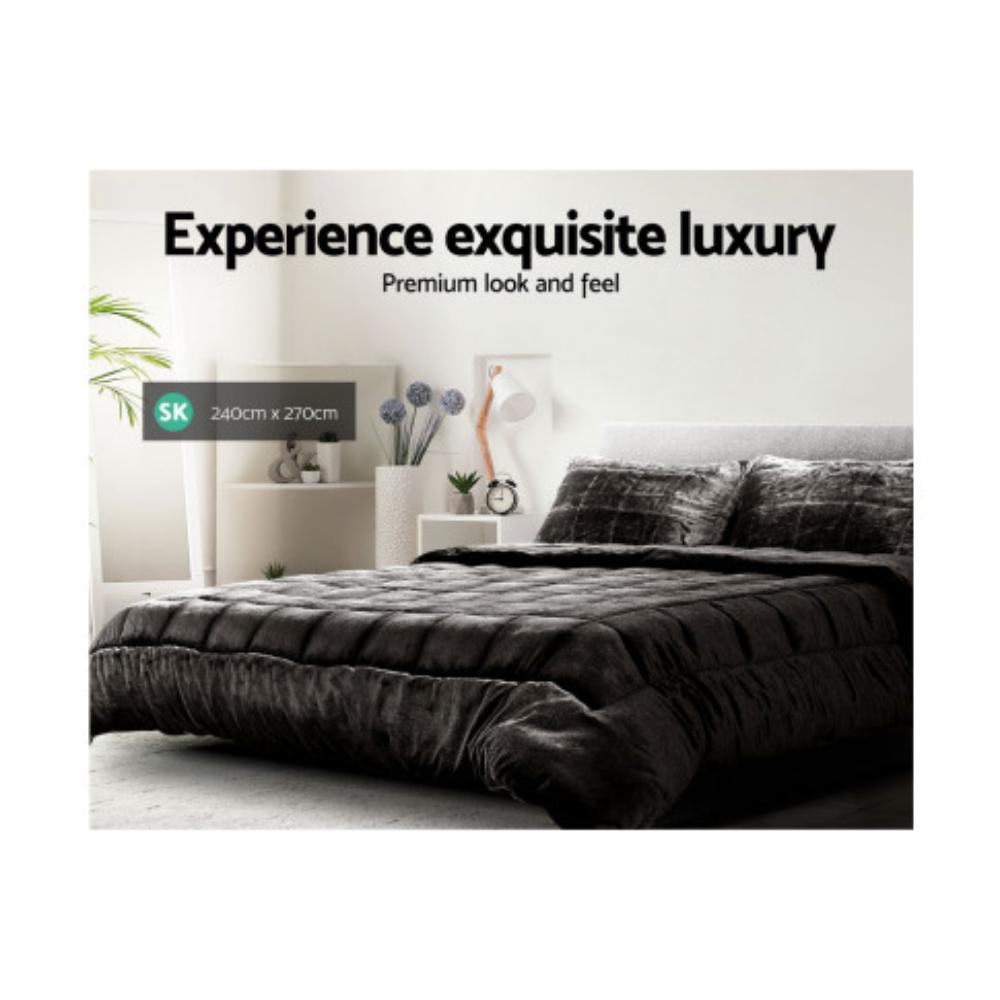 Giselle Bedding Faux Mink Quilt Charcoal Super King