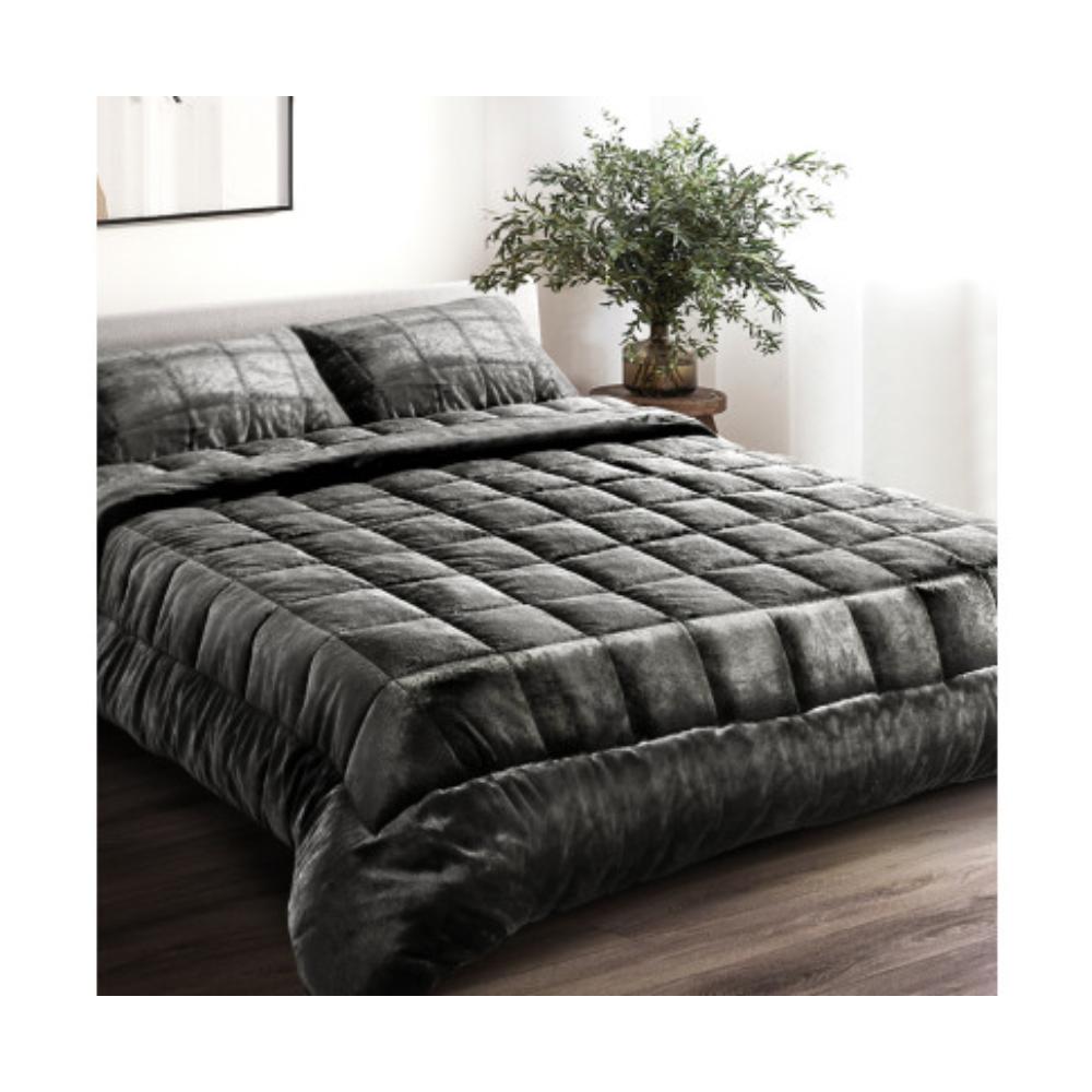 Giselle Bedding Faux Mink Quilt Charcoal Super King
