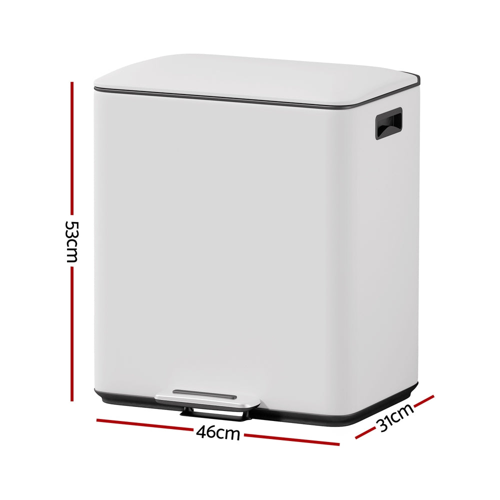 Cefito Pedal Rubbish Bin Dual Compartment Waste Recycle Dustbins White