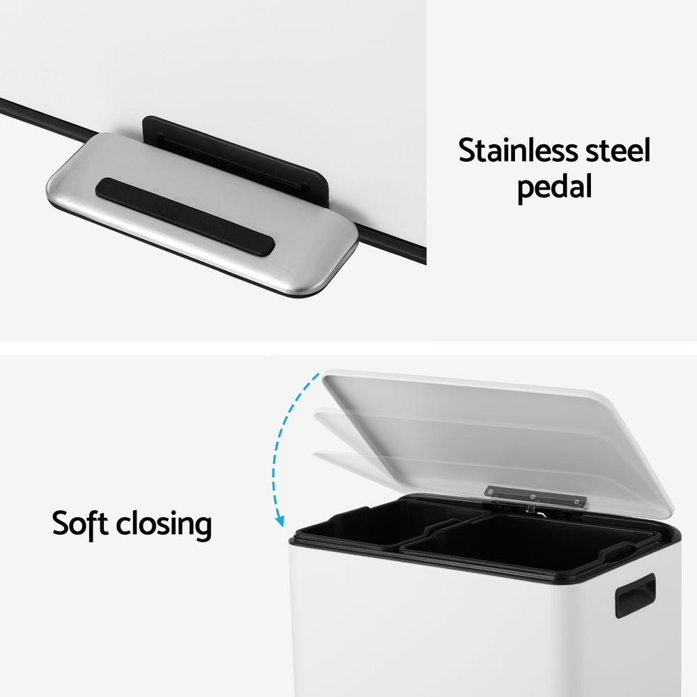 Cefito Pedal Rubbish Bin Dual Compartment Waste Recycle Dustbins White