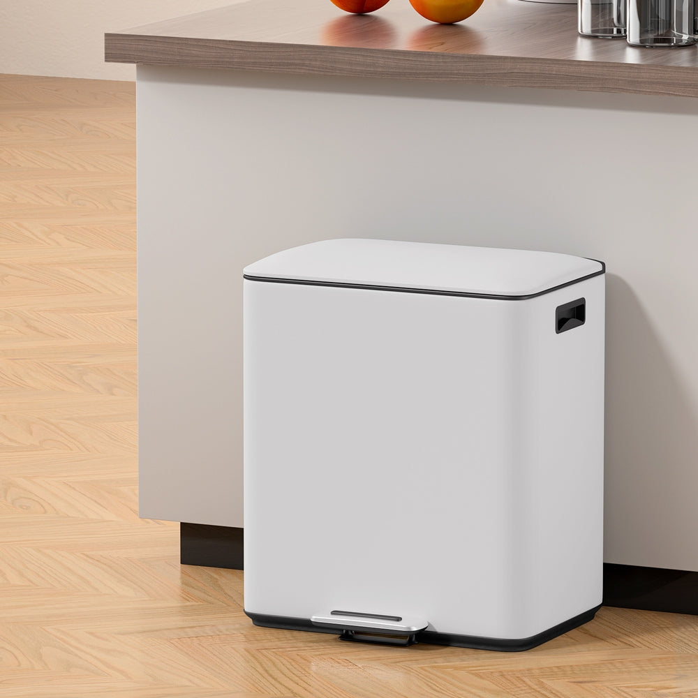 Cefito Pedal Rubbish Bin Dual Compartment Waste Recycle Dustbins White