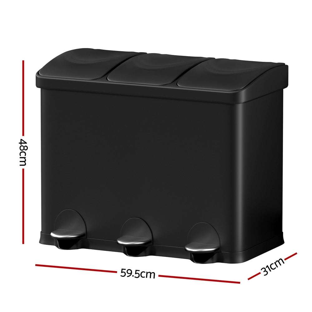 Cefito Pedal Bins Rubbish Bin Triple Compartments Waste Recycle Dustbins