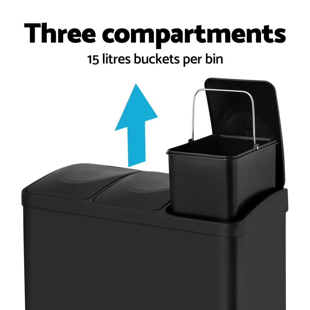 Cefito Pedal Bins Rubbish Bin Triple Compartments Waste Recycle Dustbins