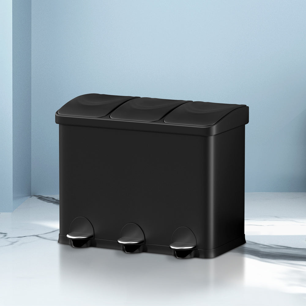 Cefito Pedal Bins Rubbish Bin Triple Compartments Waste Recycle Dustbins