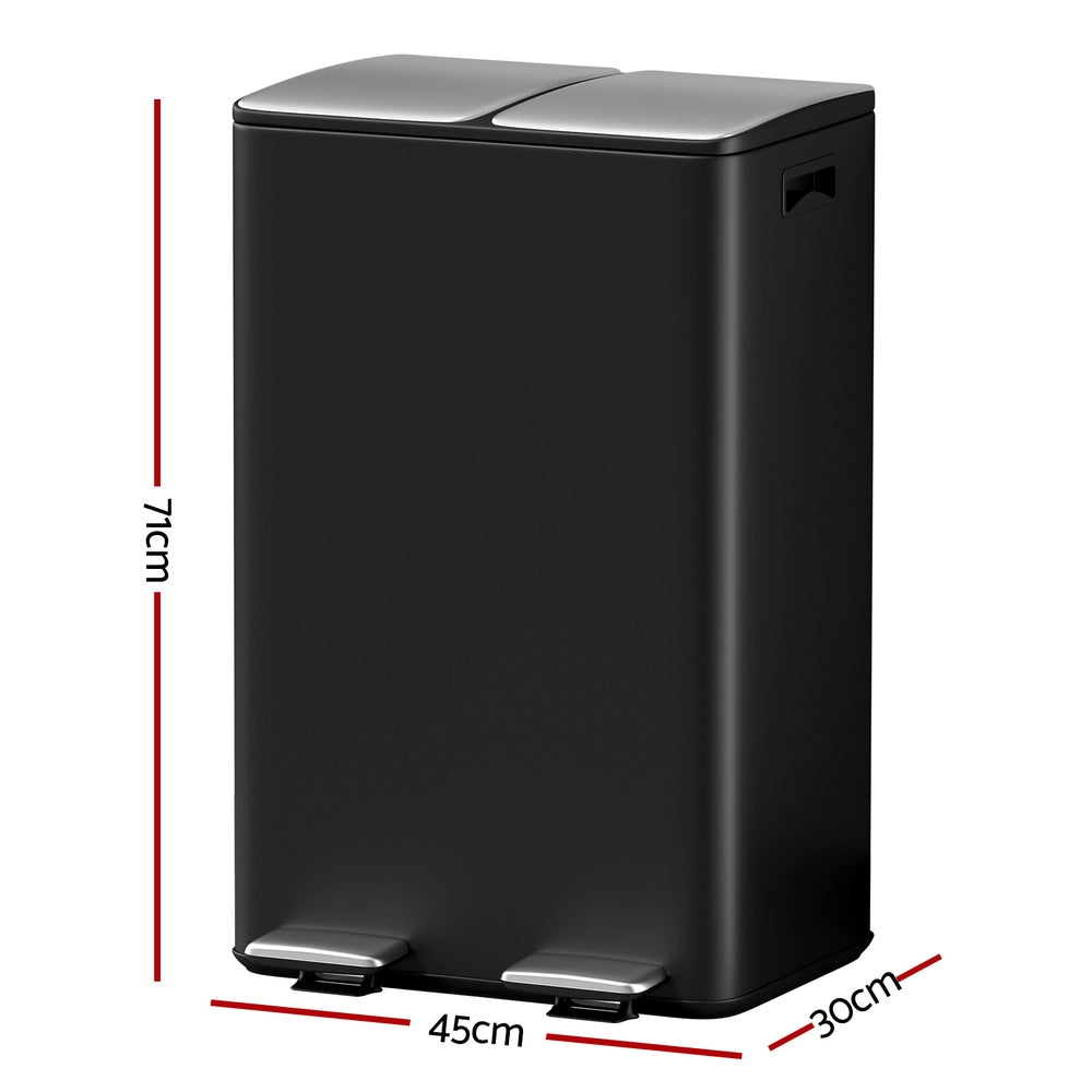 Cefito Pedal Rubbish Bin Dual Compartment Waste Recycle Dustbins Black