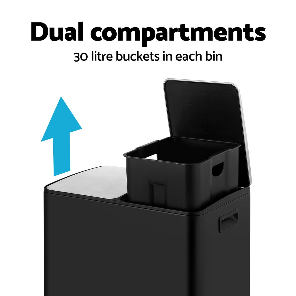 Cefito Pedal Rubbish Bin Dual Compartment Waste Recycle Dustbins Black