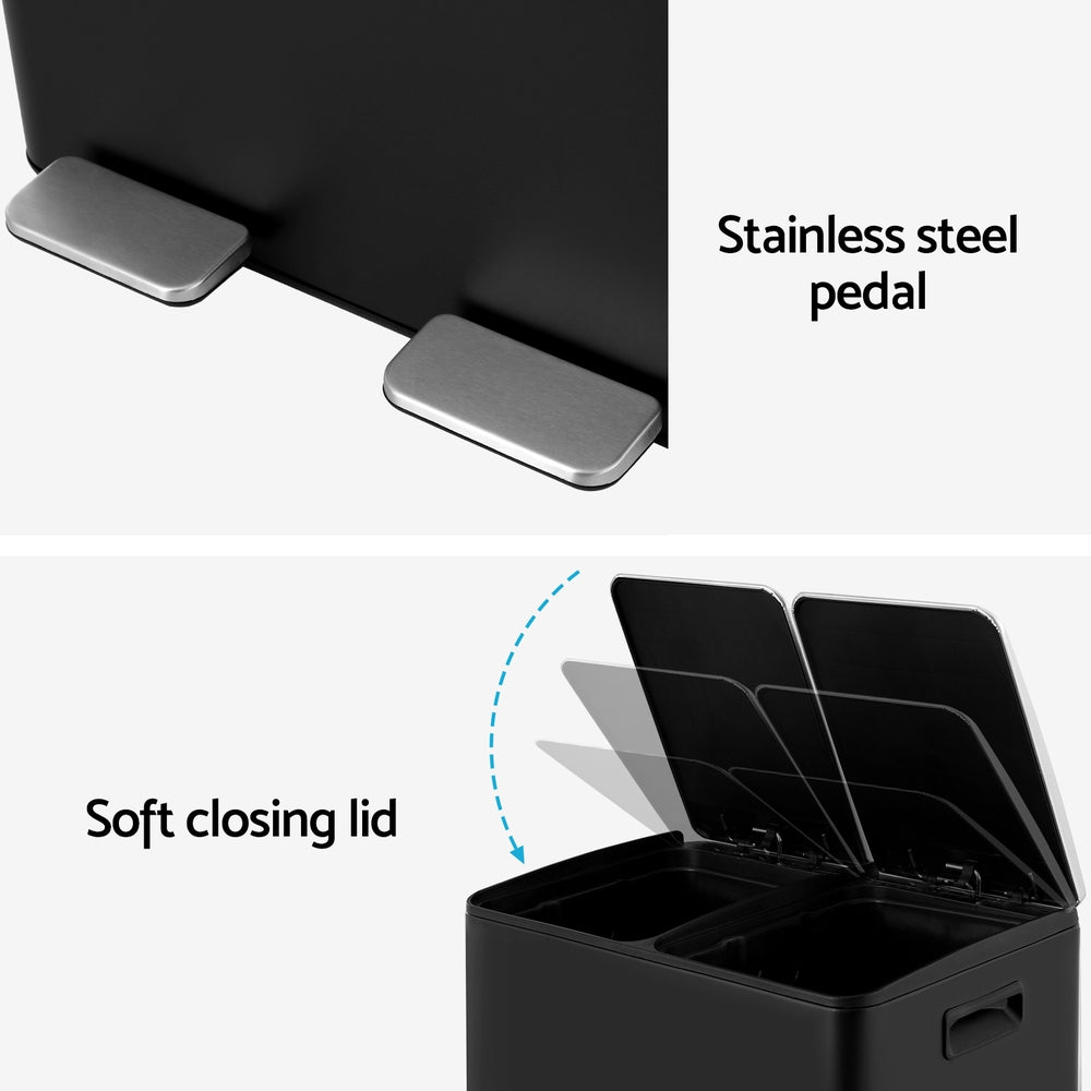 Cefito Pedal Rubbish Bin Dual Compartment Waste Recycle Dustbins Black