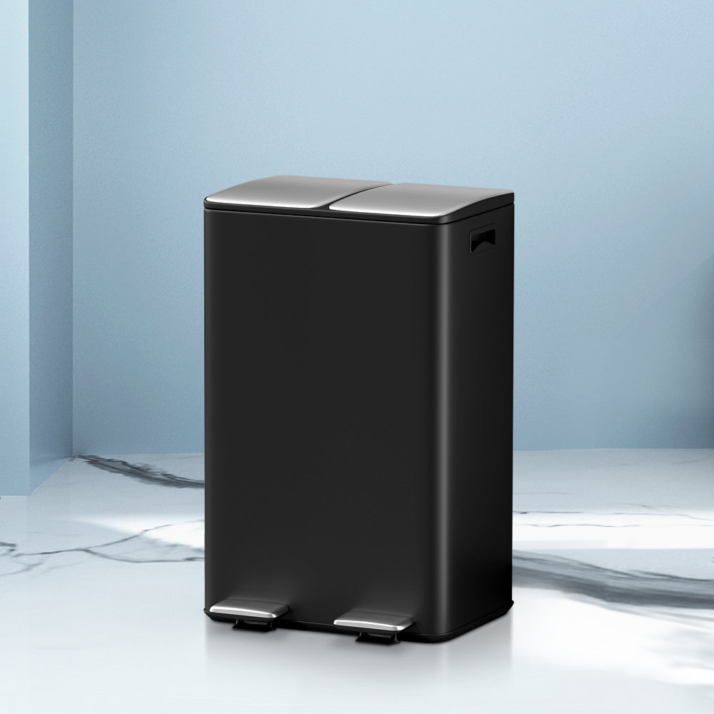 Cefito Pedal Rubbish Bin Dual Compartment Waste Recycle Dustbins Black