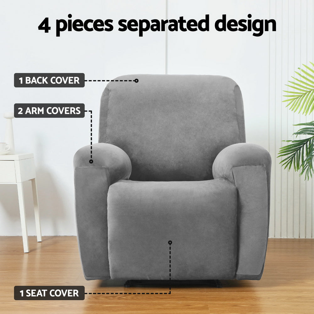 Artiss Recliner Chair Covers Seater Velvet Grey