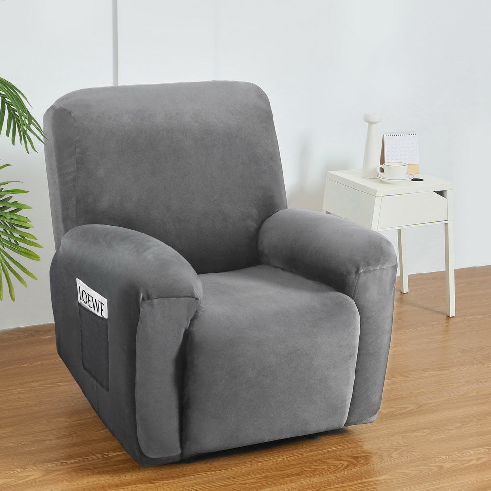 Artiss Recliner Chair Covers Seater Velvet Grey