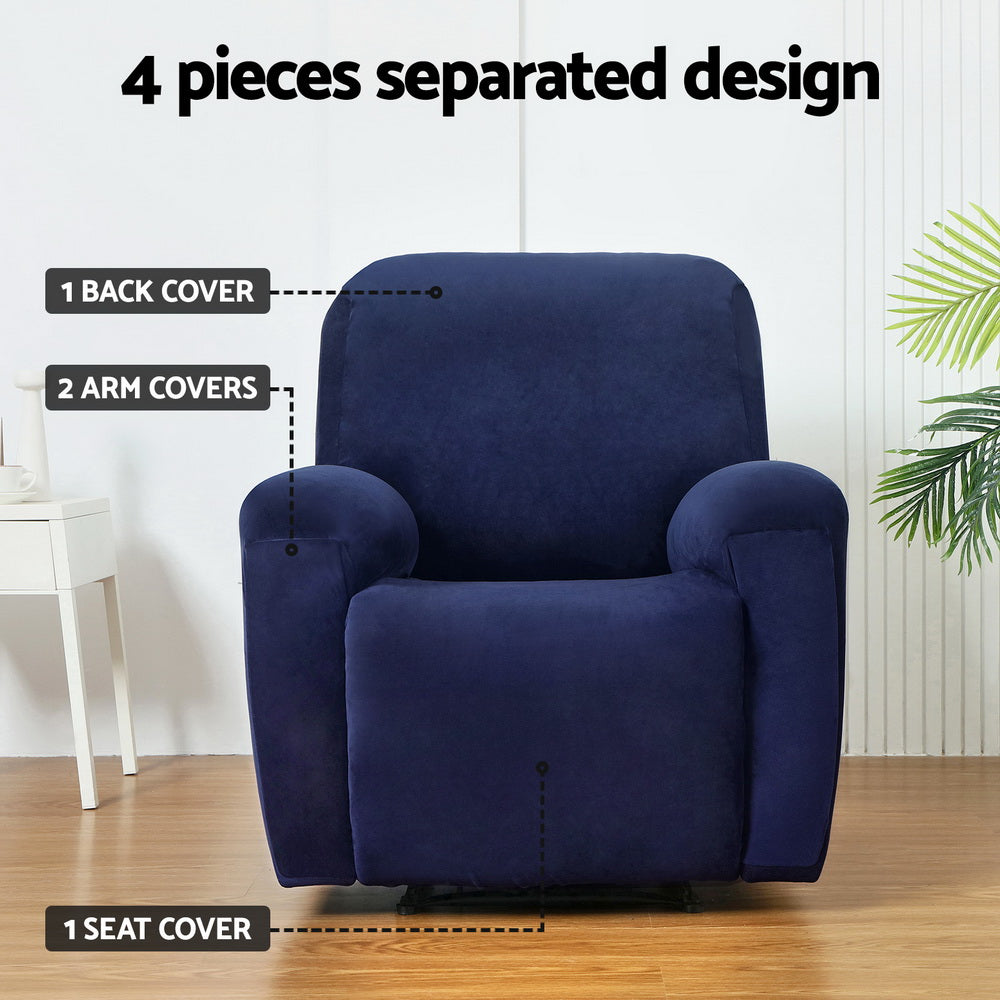 Artiss Recliner Chair Covers Seater Velvet Navy