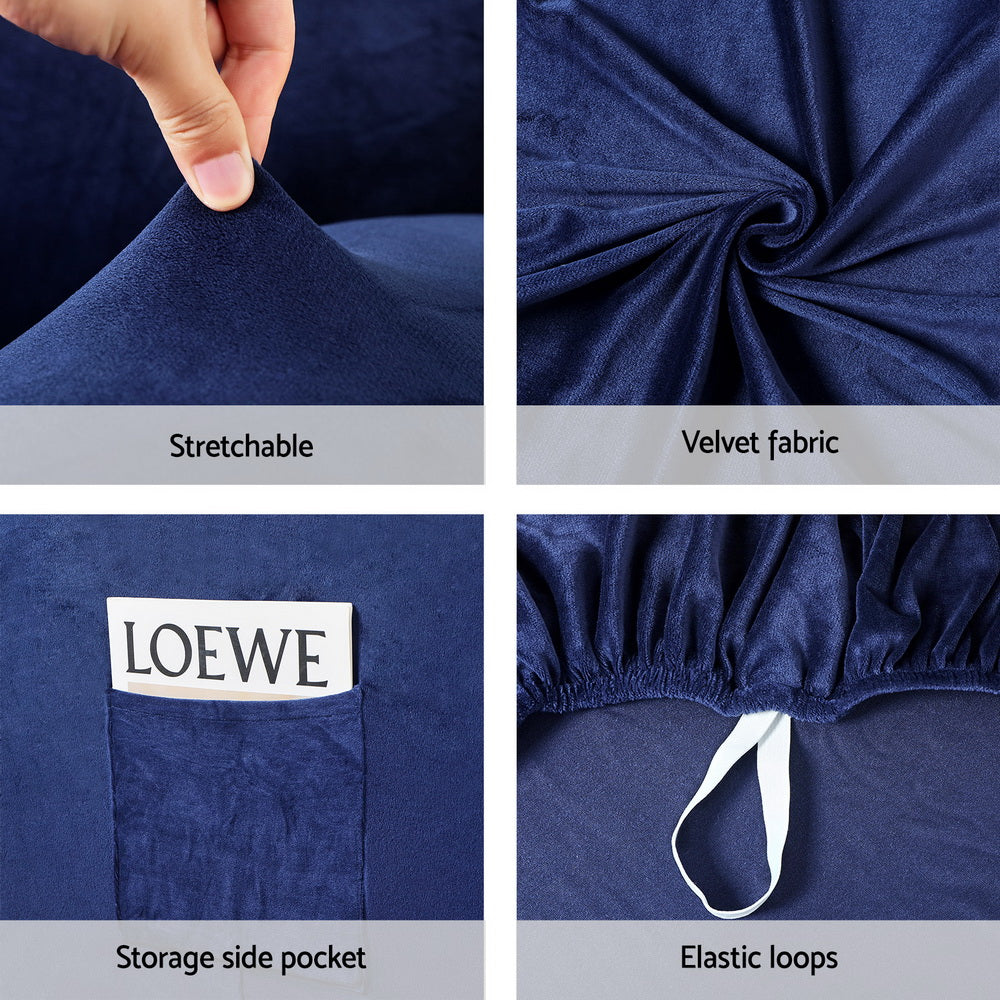 Artiss Recliner Chair Covers Seater Velvet Navy