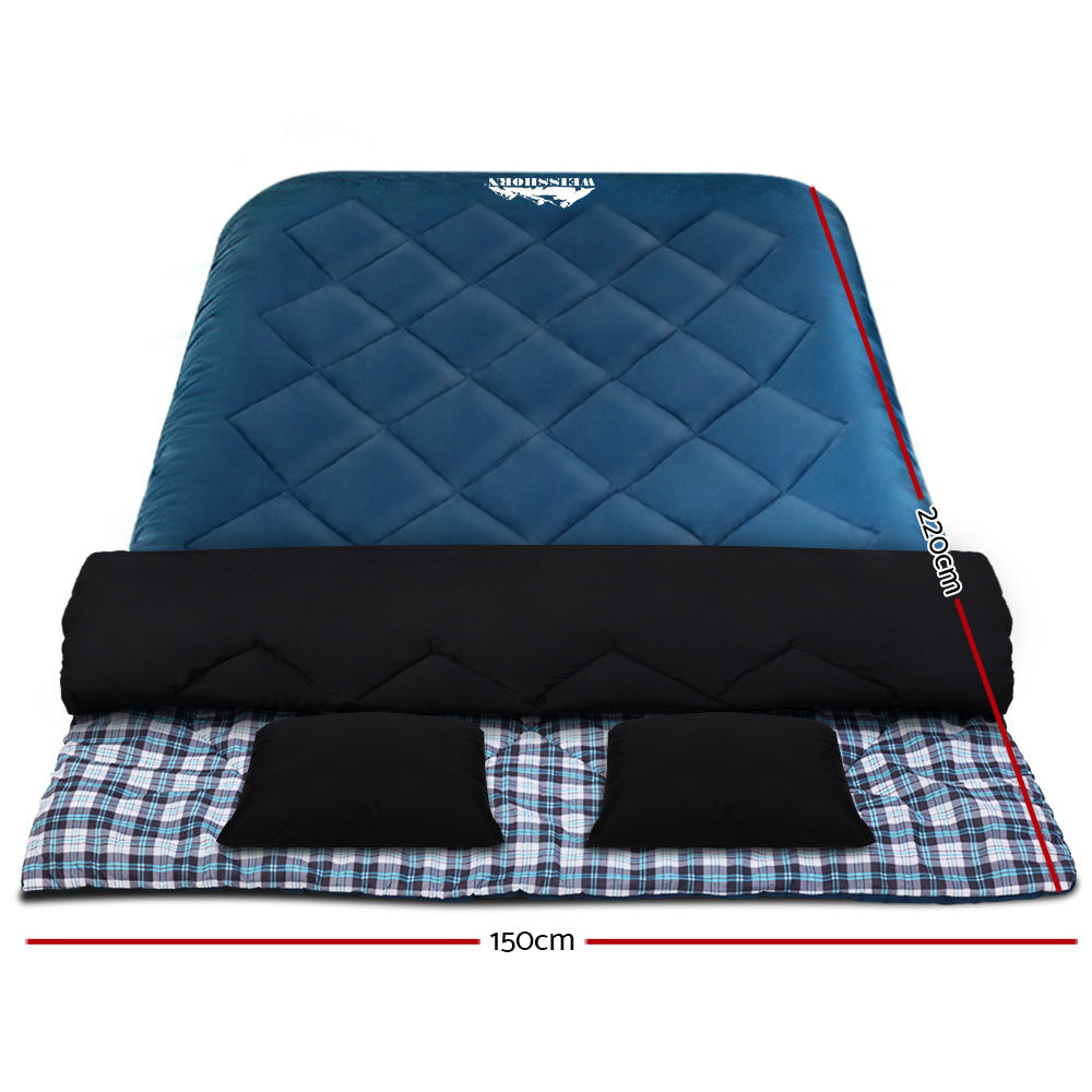 Weisshorn Sleeping Bag Double Pillow Thermal Camping Hiking Tent Blue