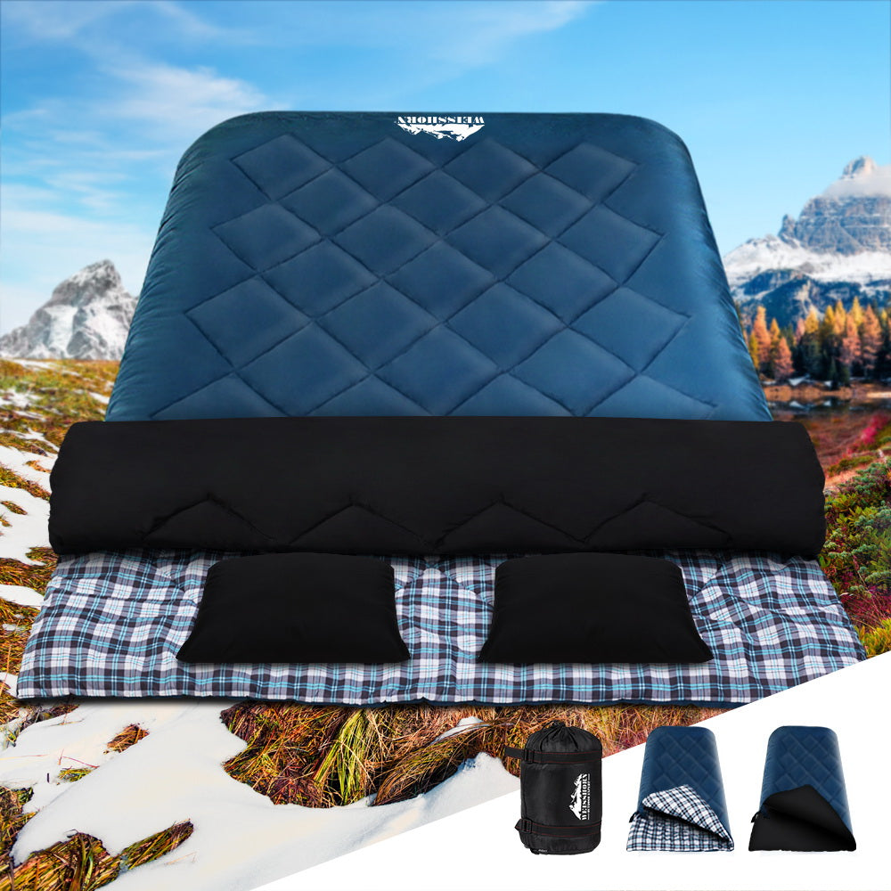 Weisshorn Sleeping Bag Double Pillow Thermal Camping Hiking Tent Blue