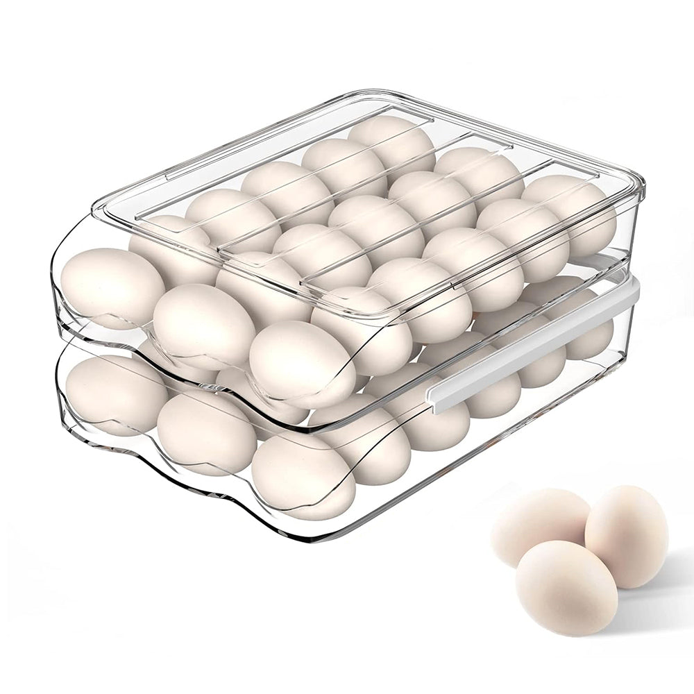 Hivvago 2 Layers Automatic Rolling Clear Egg Refrigerator Organizer with Lid
