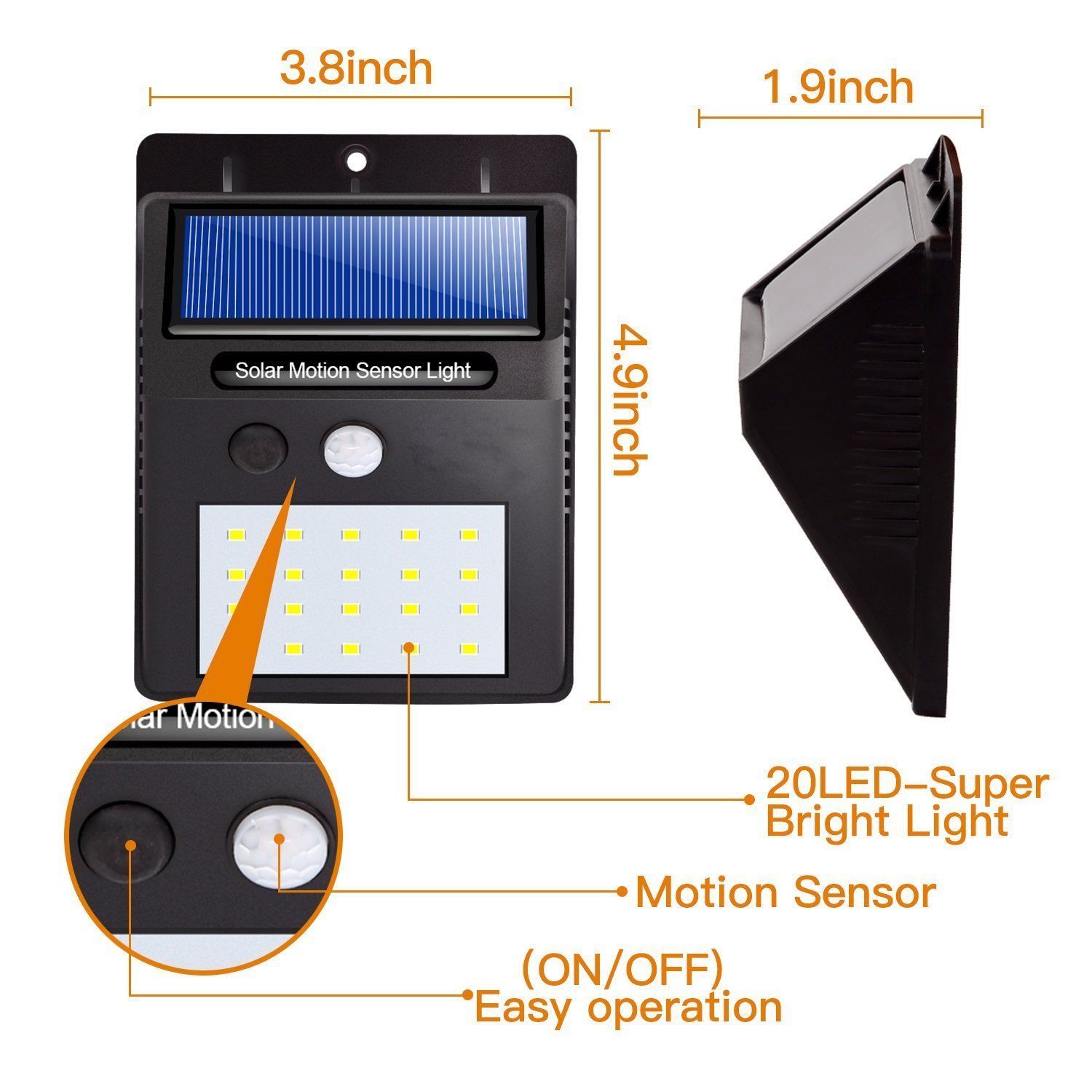 Wall Mount 20 LED Motion Sensor Solar Lights