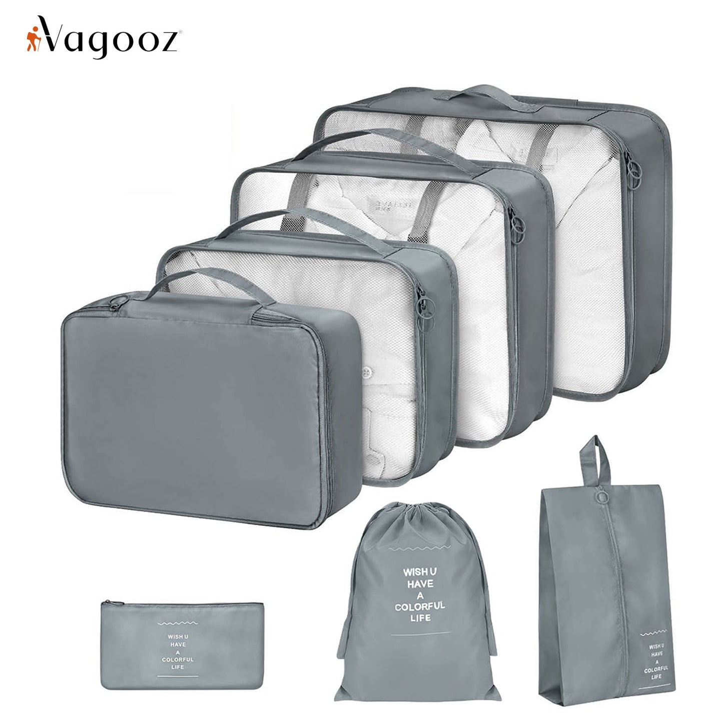 Vagooz 7-Piece Travel Organizer Set – Lightweight Packing Bags for Luggage, Grey