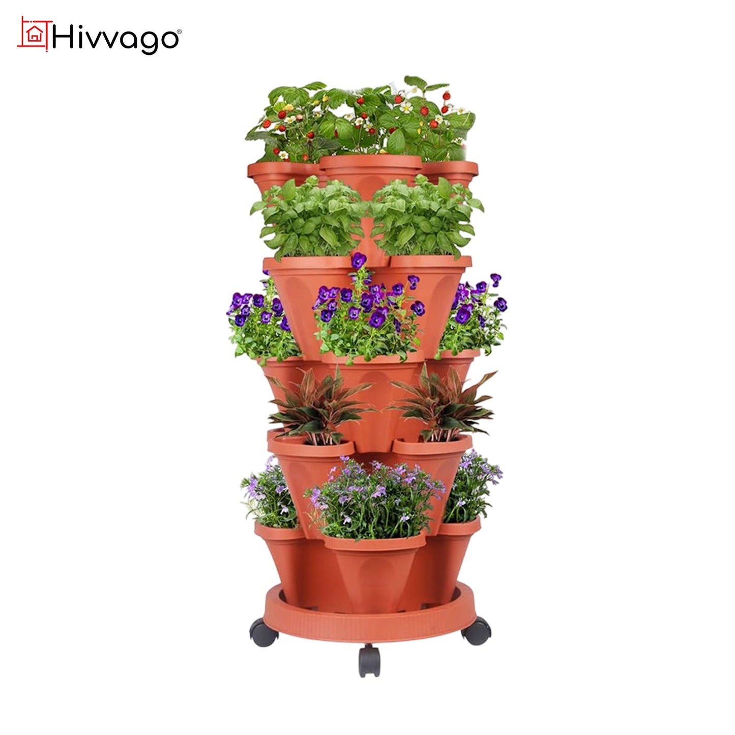 Hivvago 5-Tier Vertical Garden Planter – Stackable Indoor/Outdoor Pot with Wheel Base