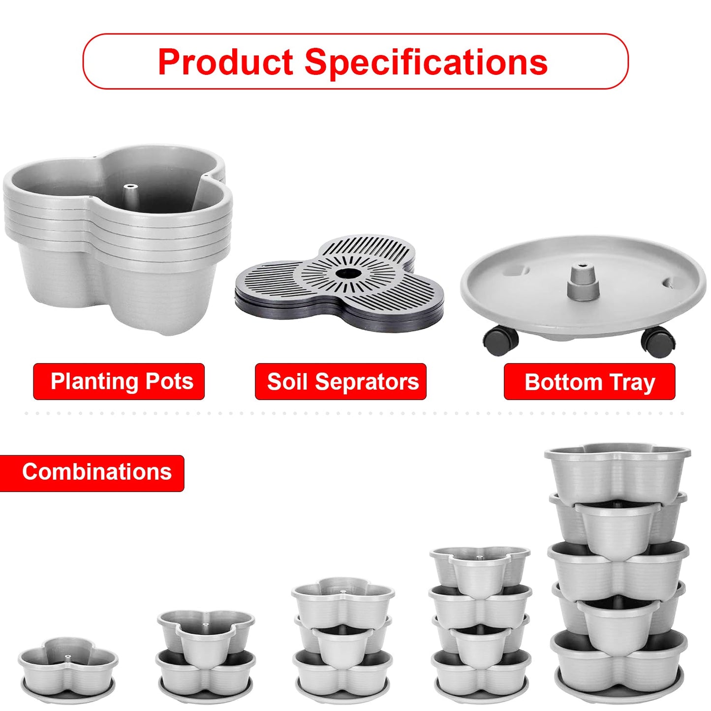 Hivvago 5-Tier Vertical Garden Planter – Stackable Indoor/Outdoor Pot with Base