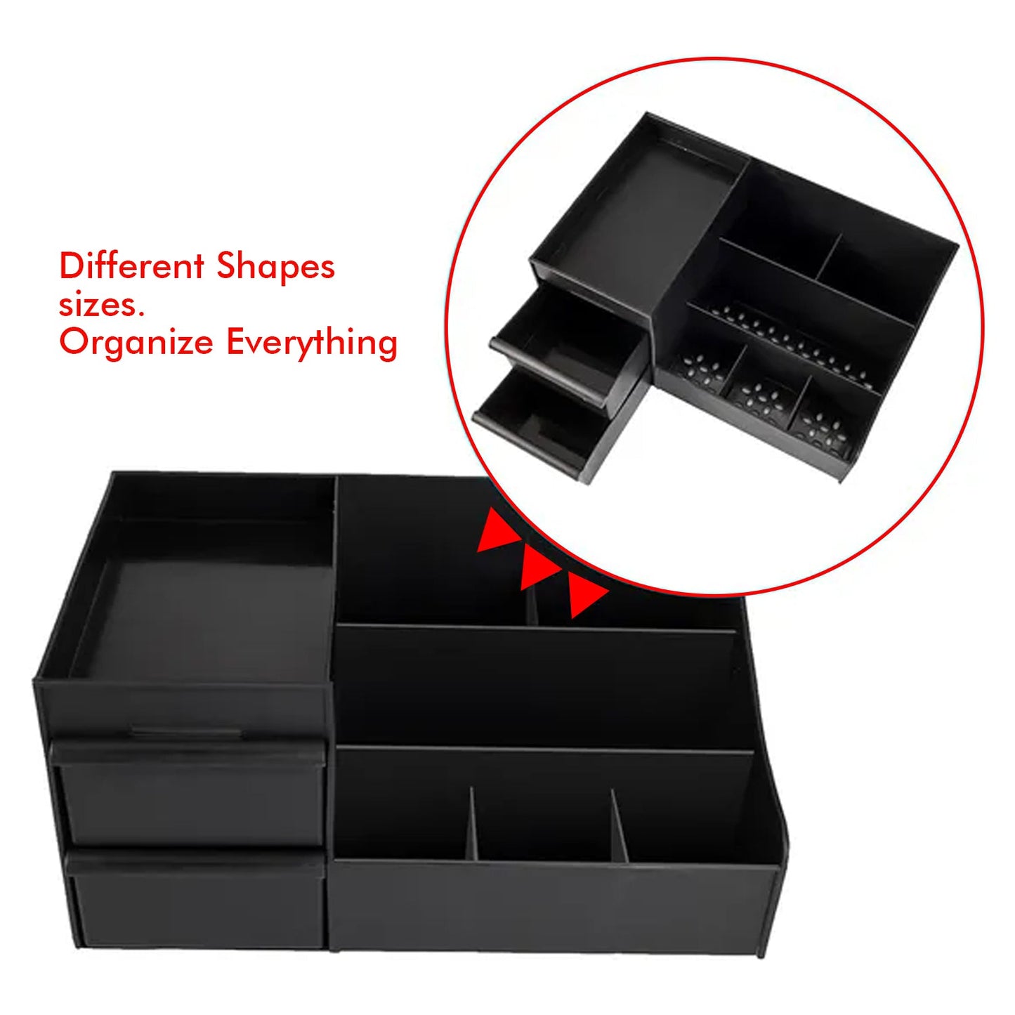 Hivvago Large Vanity Organizer – Black Multi-Compartment Makeup & Desk Storage