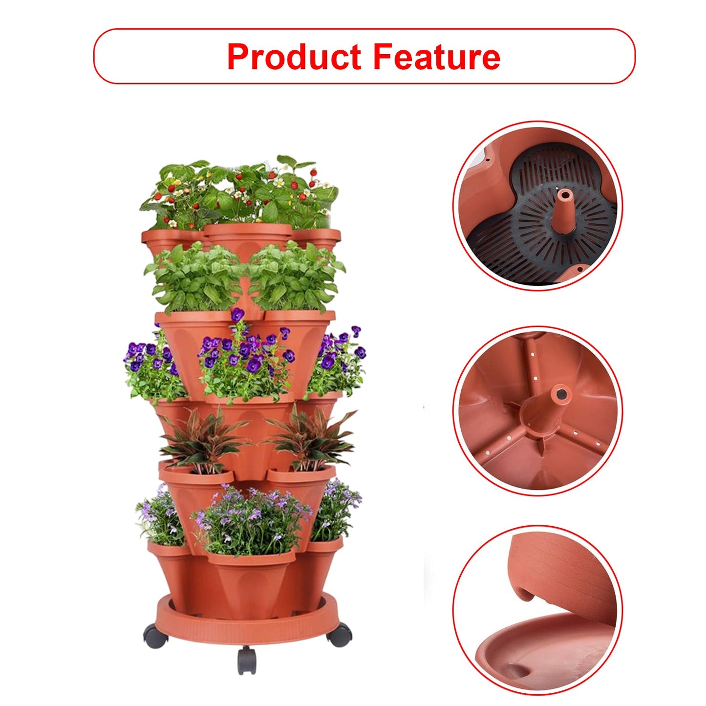Hivvago 5-Tier Vertical Garden Planter – Stackable Indoor/Outdoor Pot with Wheel Base