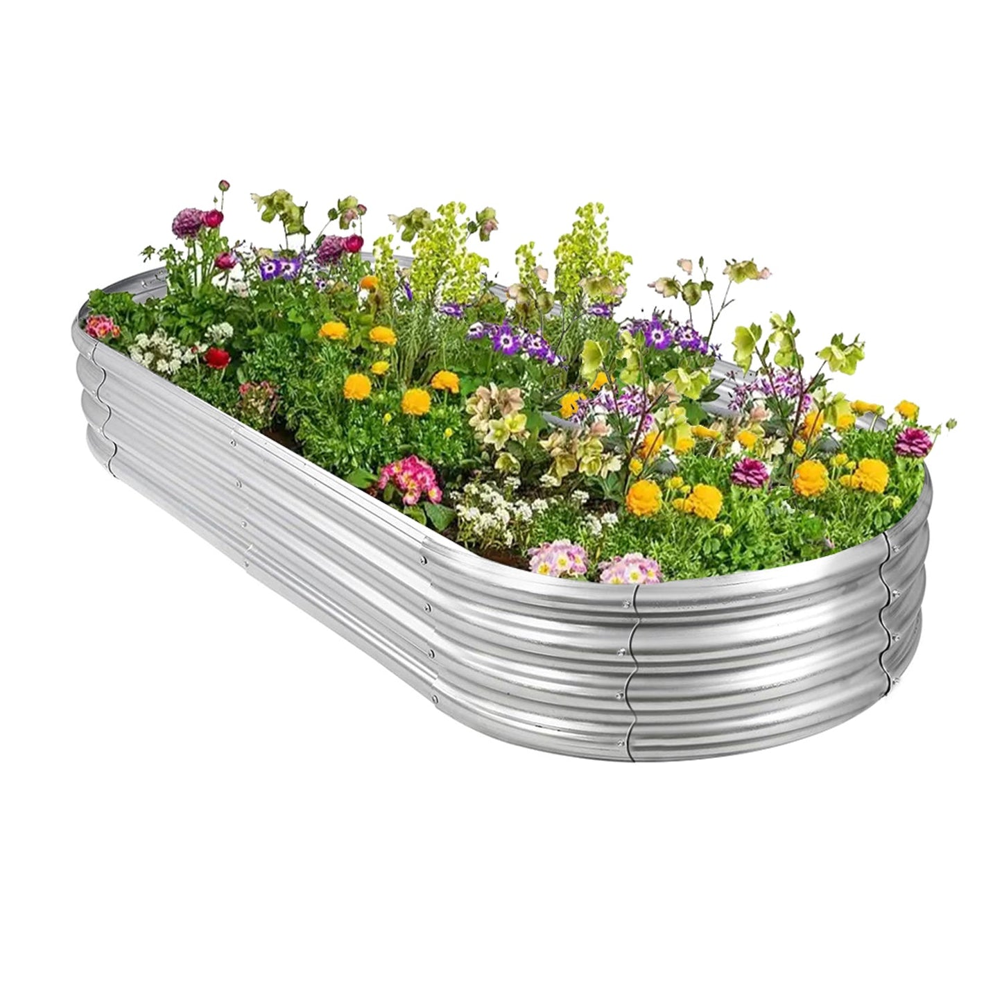 Hivvago Raised Garden Bed – Galvanized Steel Planter Box with Open Base, Silver