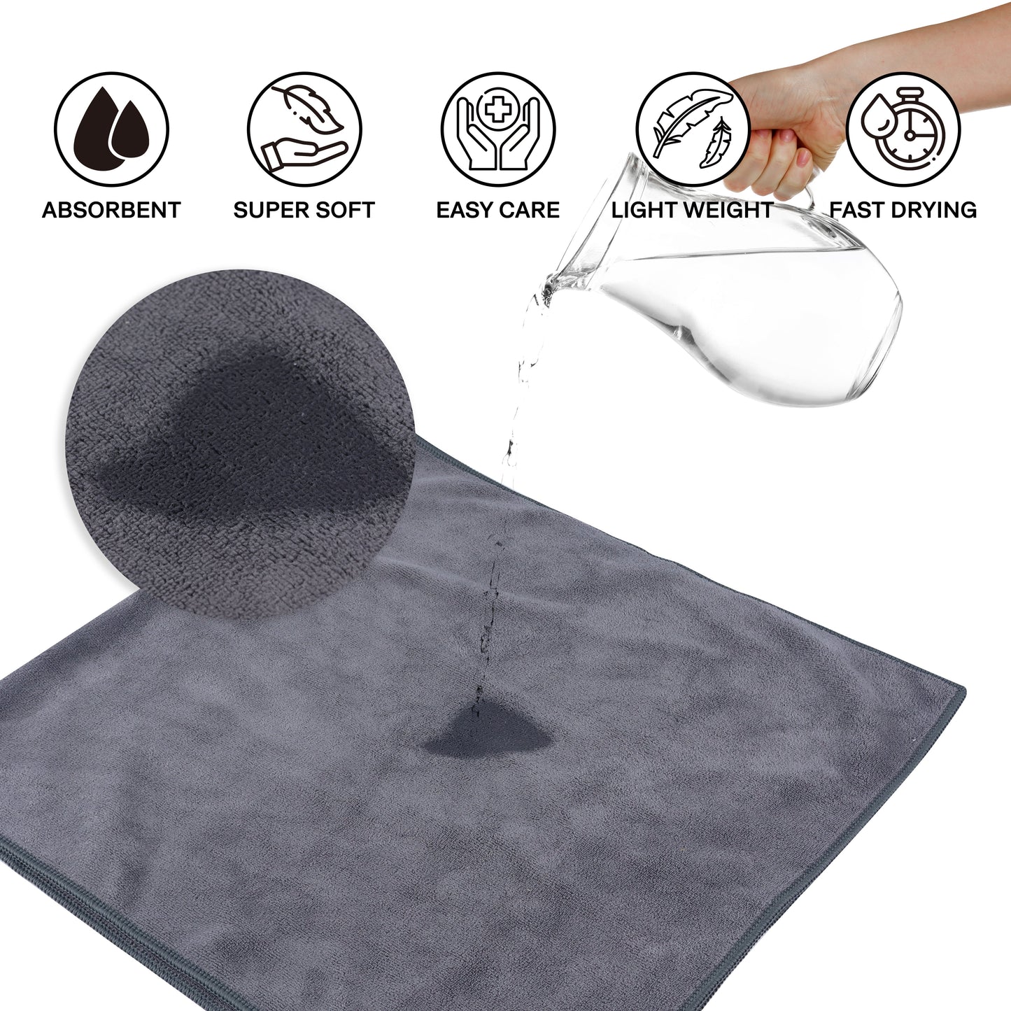 Gymeek Microfiber Gym Towel Set Quick Dry, Lightweight & Compact – 3-Pack Grey