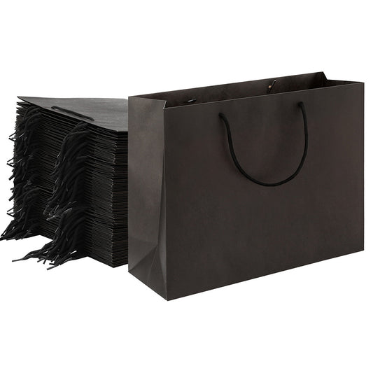 RedDot 50pcs Bulk Paper Bags Pack Shopping Retail Gift Bag Reusable Fabric Handle Black