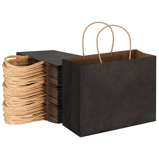 RedDot 50pcs Bulk Paper Bags Pack Shopping Retail Gift Bags Reusable Soft Handle Black