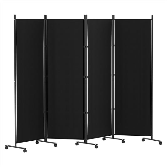Artiss 4 Panel Room Divider Screen Wheel Fabric Black