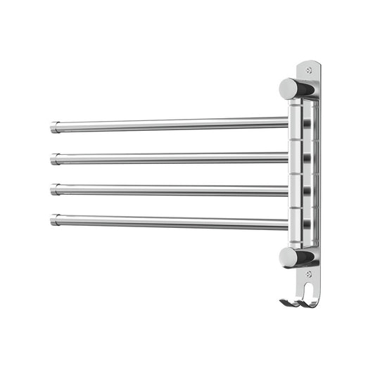 Devanti Towel Rail Rack Holder 4 Bars Wall Mounted Stainless Steel Swivel Hanging Hook